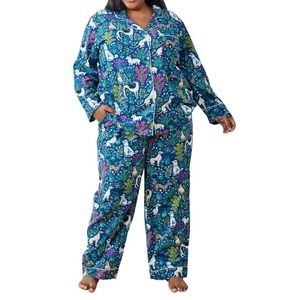 Printfresh Lightweight‎ Flannel Long PJ Set in Must Love Dogs Color Indigo 2X
